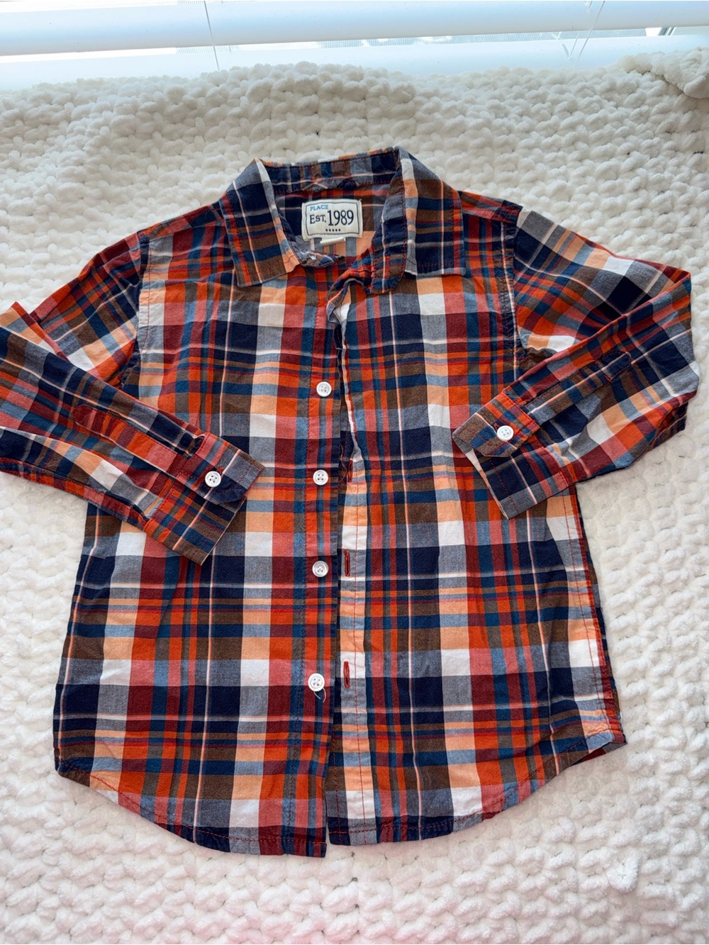 The Children's Place Orange, Navy & White Plaid Button-Down Shirt